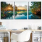 3pcs Sunrise Mountains, Forest, Lake Reflections Wall Art Set Canvas Framed 40x60cm - High Quality Print 100% Australian Made Wall Canvas Ready to Hang