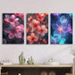 3pcs Pink & Purple Flowers on Dark Background Metal Print Ready to Hang Art