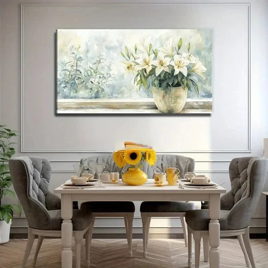 Large White Lilies Floral Wall Art Canvas Office Home Room Framed 80x45cm