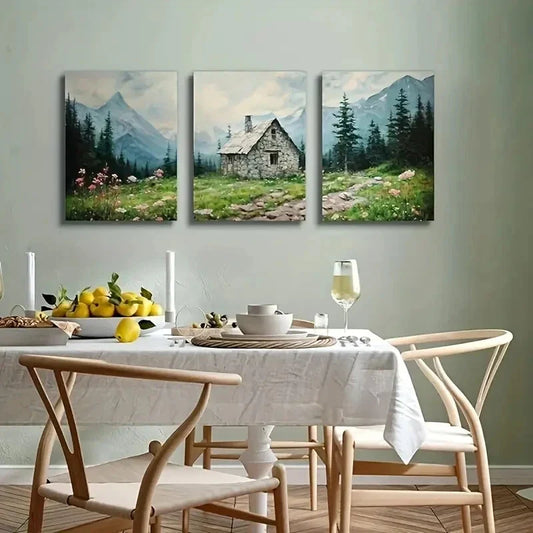 3pcs Cottage Meadow Wildflower Metal Print Ready to Hang Art