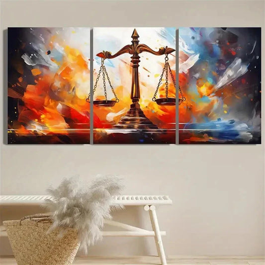 3pcs Scales of Justice Oil Painting Metal Print Ready to Hang Art