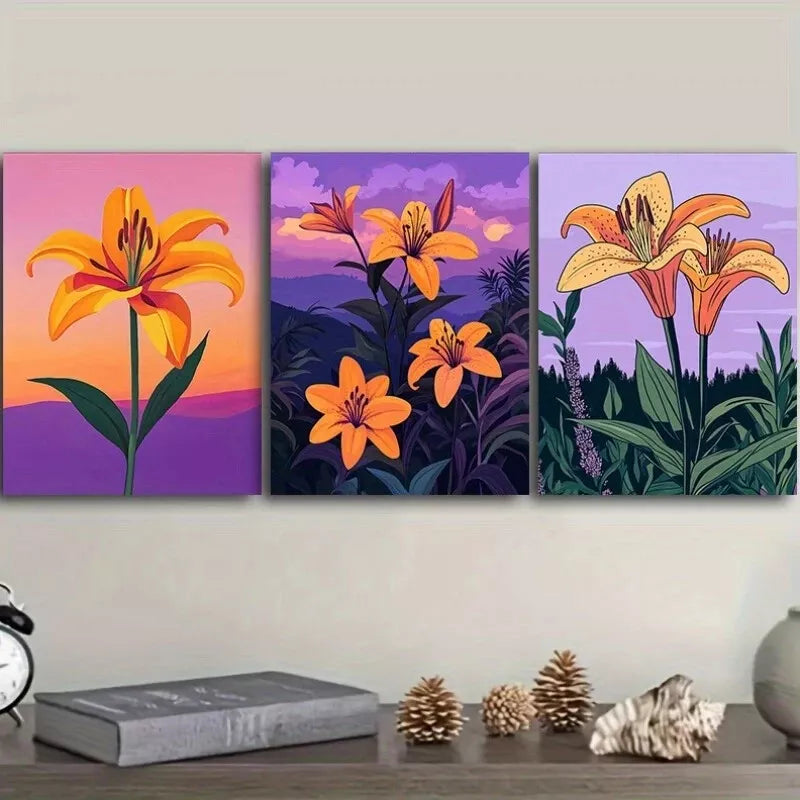 3pcs Featuring Orange Lilies Nature Flowers   Wall Art Set Canvas Framed 40x60cm - High Quality Print 100% Australian Made Wall Canvas Ready to Hang