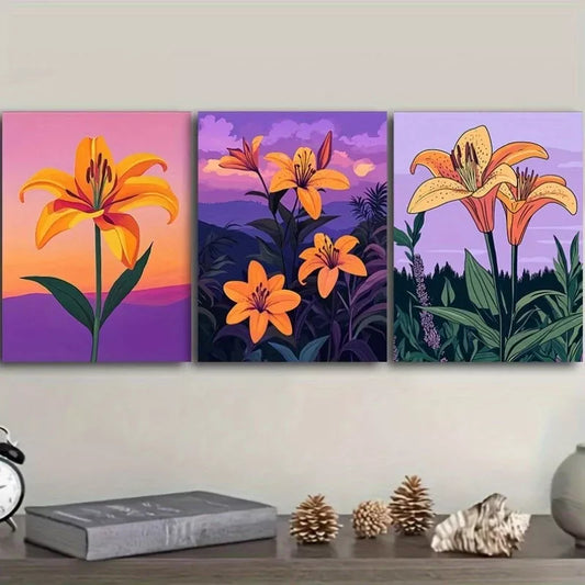 3pcs Featuring Orange Lilies Nature Flowers   Wall Art Set Canvas Framed 40x60cm - High Quality Print 100% Australian Made Wall Canvas Ready to Hang