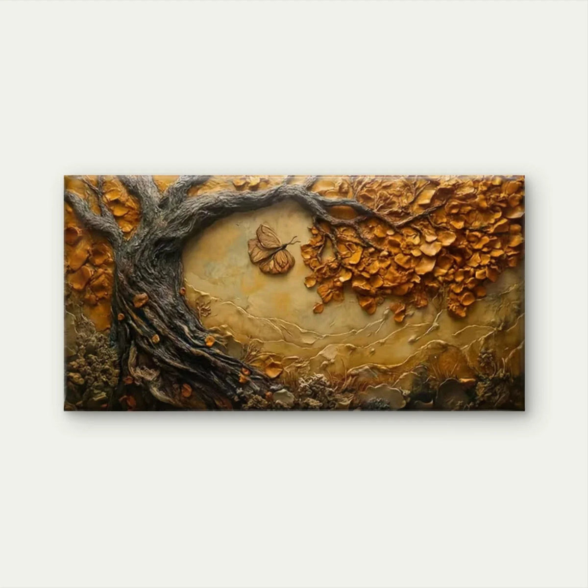 Tree and Butterfly Wall Art Canvas Office Home Room Framed 80x45cm