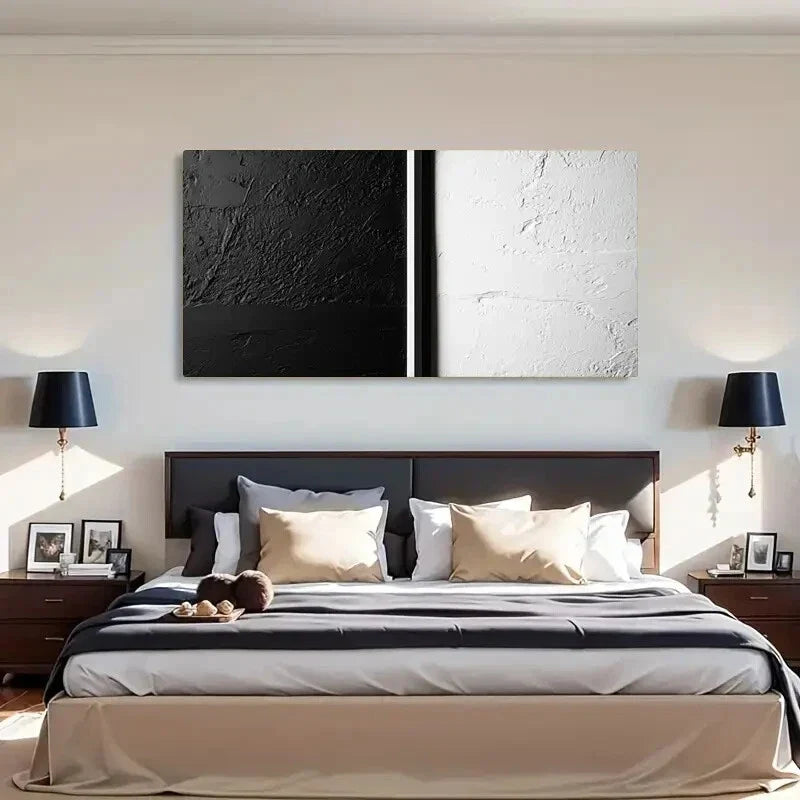 Black White Minimalist Texture Wall Art Canvas Office Home Room Framed 80x45cm
