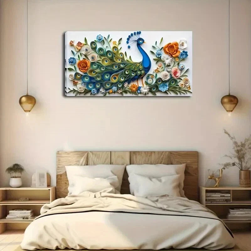 Realistic Style Peacock Body Wall Art Canvas Office Home Room Framed 120x60cm