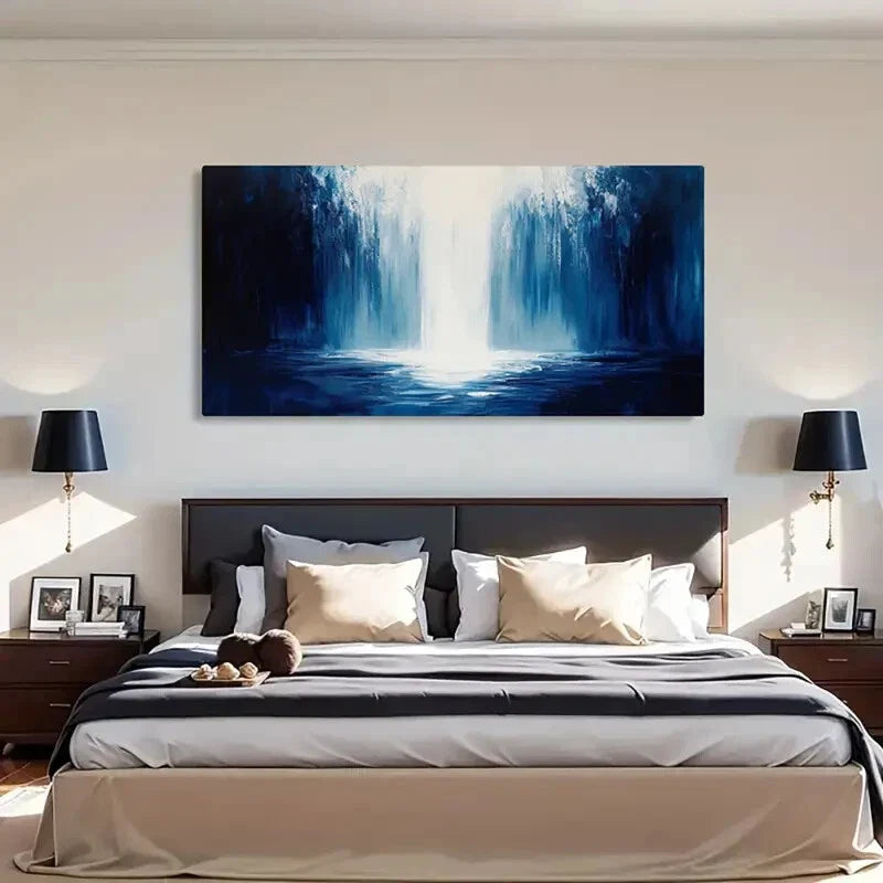 Blue Tones Light Reflection Wall Art Canvas Office Home Room Framed 120x60cm