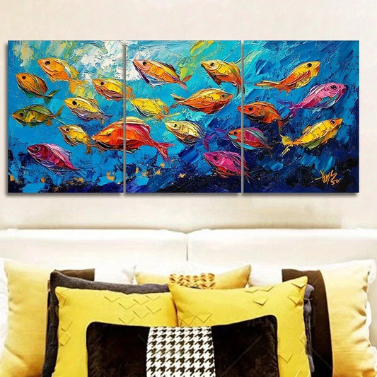 3pcs Under The Water Beach Colourful Fishes Metal Print Ready to Hang Art
