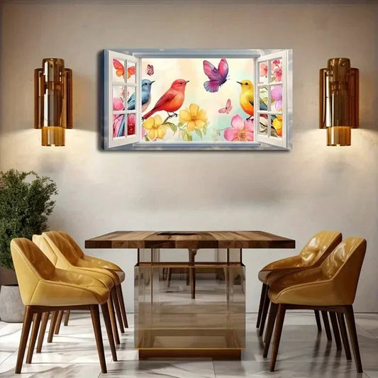 Three Colorful Birds Fluttering Wall Art Canvas Office Home Room Framed 120x60cm