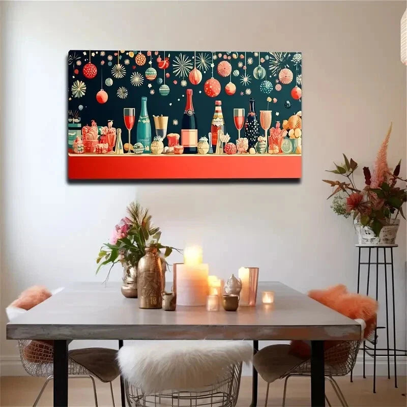 Banquet Scene Red Wine Glasses Wall Art Canvas Office Home Room Framed 120x60cm