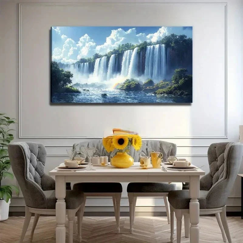 Waterfall Misty Falls & Lush Wall Art Canvas Office Home Room Framed 120x60cm
