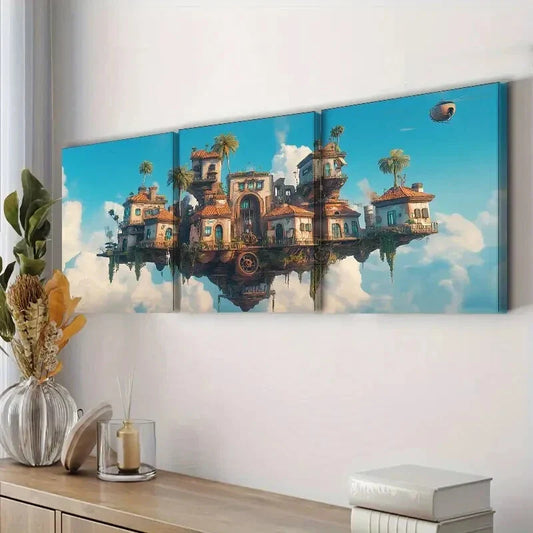 3pcs Deco Classic Modern Floating Island Wall Art Set Canvas Framed 40x60cm - High Quality Print 100% Australian Made Wall Canvas Ready to Hang