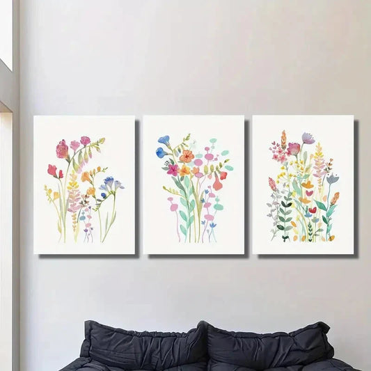 3pcs Watercolor wildflower art, botanical flowers Metal Print Ready to Hang Art