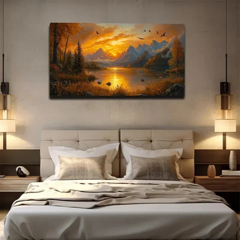Autumn Mountain Landscape Wall Art Canvas Office Home Room Framed 120x60cm