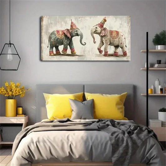 Realistic Two Cute Elephants Wall Art Canvas Office Home Room Framed 120x60cm