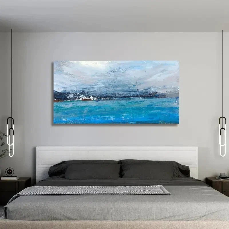 Abstract Art Blue Seaside wall canvas office home room framed 120x60cm