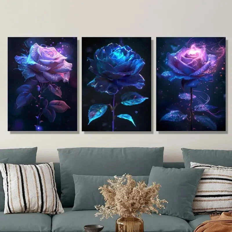 3pcs Rose burning with thorns, Metal Print Ready to Hang Art
