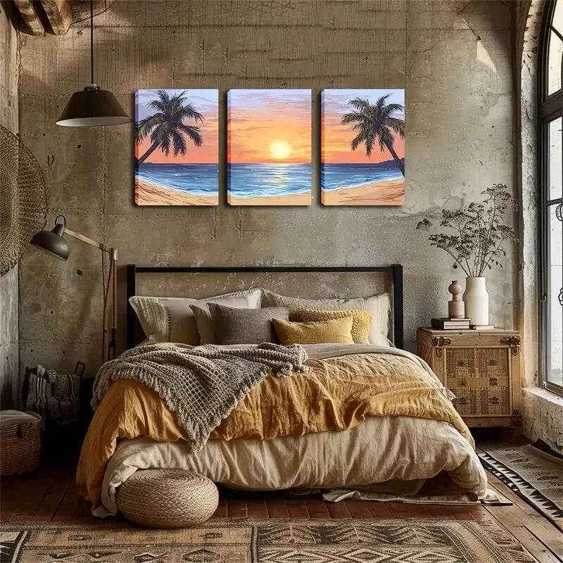 3pcs Tropical Sunset Beach Wall Art Set Canvas Framed 40x60cm - High Quality Print 100% Australian Made Wall Canvas Ready to Hang