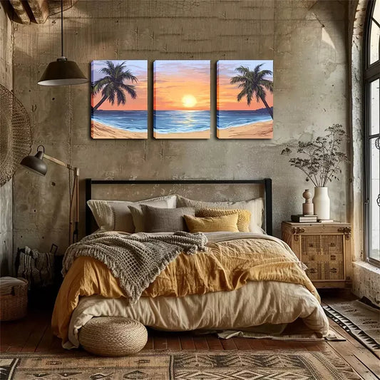 3pcs Tropical Sunset Beach Wall Art Set Canvas Framed 40x60cm - High Quality Print 100% Australian Made Wall Canvas Ready to Hang