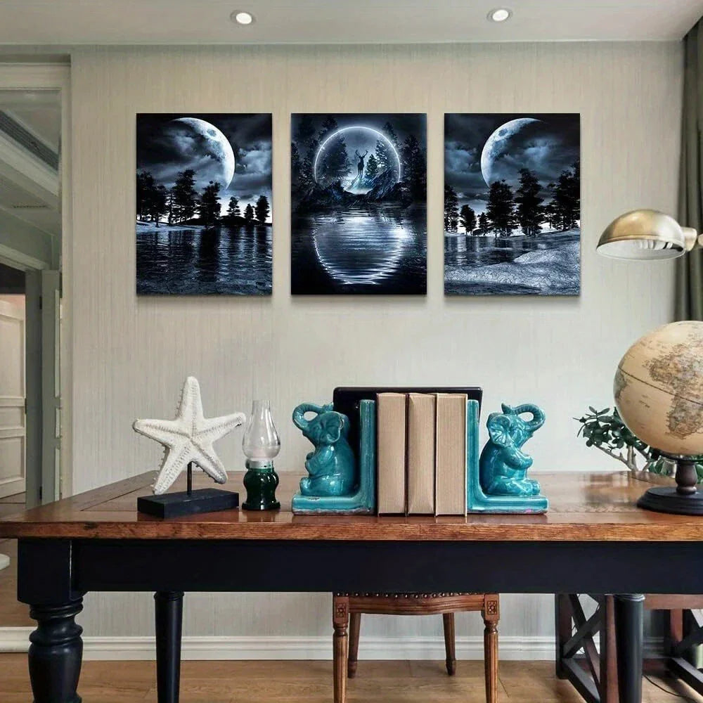 3pcs Moonlight Forest Elegant Metal Print Ready to Hang Art