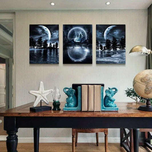 3pcs Moonlight Forest Elegant Metal Print Ready to Hang Art