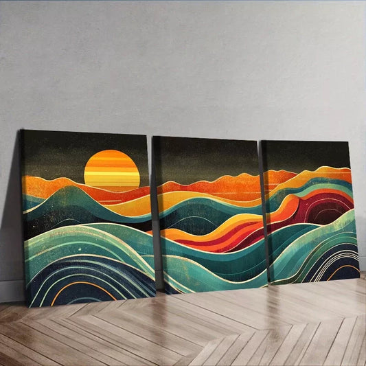 3pcs s Depicting a Sunset Over Mountains Wall Art Set Canvas Framed 40x60cm - High Quality Print 100% Australian Made Wall Canvas Ready to Hang