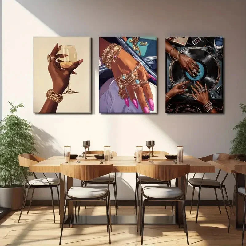 3pcs 3 Black Girl Song Lover Art Deco Metal Print Ready to Hang Art