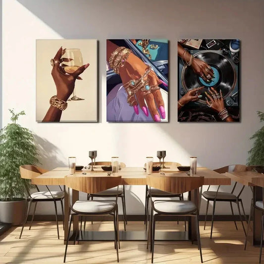 3pcs 3 Black Girl Song Lover Art Deco Metal Print Ready to Hang Art