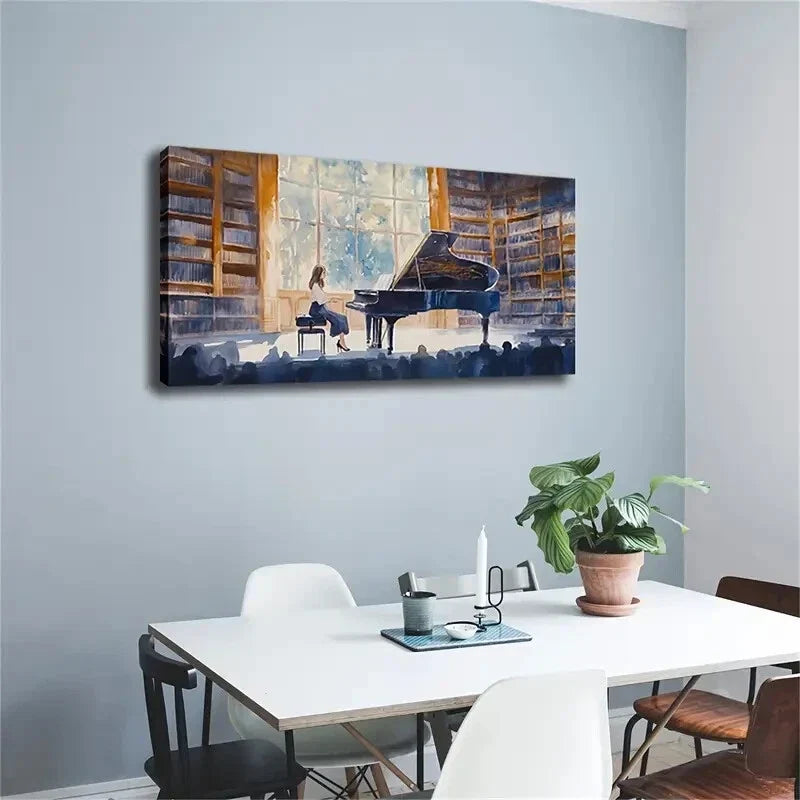 Realistic Piano Performance Wall Art Canvas Office Home Room Framed 120x60cm
