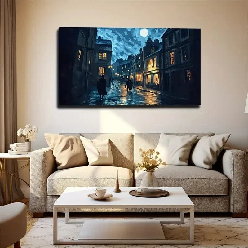 Vintage Street Scene Warm Path Wall Art Canvas Office Home Room Framed 120x60cm