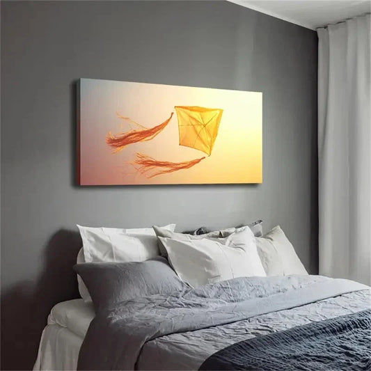 Vibrant Yellow Kite Flying Sky Wall Art Canvas Office Home Room Framed 120x60cm
