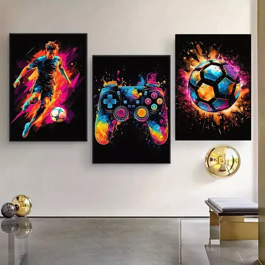 3pcs Abstract Soccer Player Modern Art Canvas Framed 40x60cm - High Quality Print 100% Australian Made Wall Canvas Ready to Hang