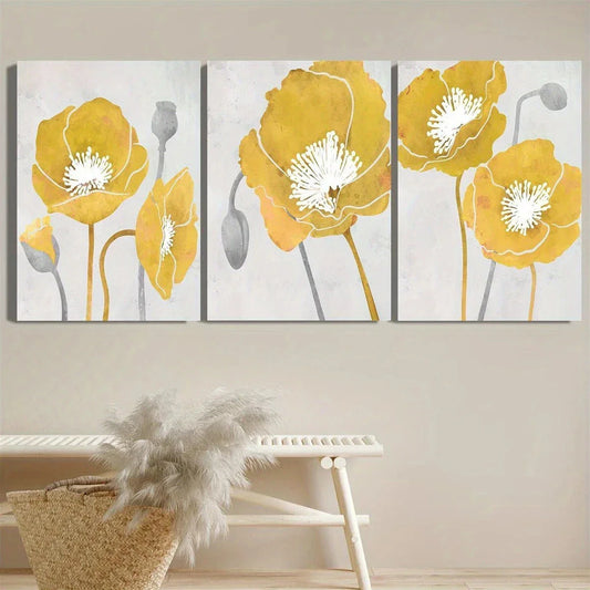 3pcs Yellow-Gray Elegant Light Luxury Metal Print Ready to Hang Art