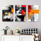 3pcs Modern Geometric Shapes, Bold Red Black Metal Print Ready to Hang Art