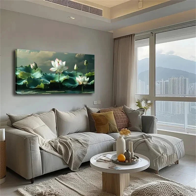 Blooming White for Lotus Leave Wall Art Canvas Office Home Room Framed 120x60cm