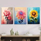 3pcs Cubism pink rose, abstract dahlia Metal Print Ready to Hang Art