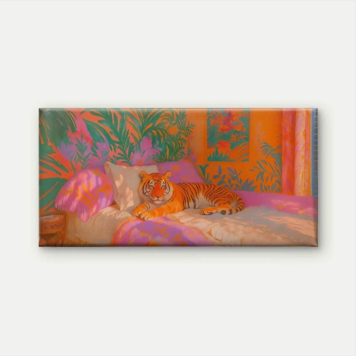 Tiger on Colorful Tropical Bed Wall Art Canvas Office Home Room Framed 80x45cm