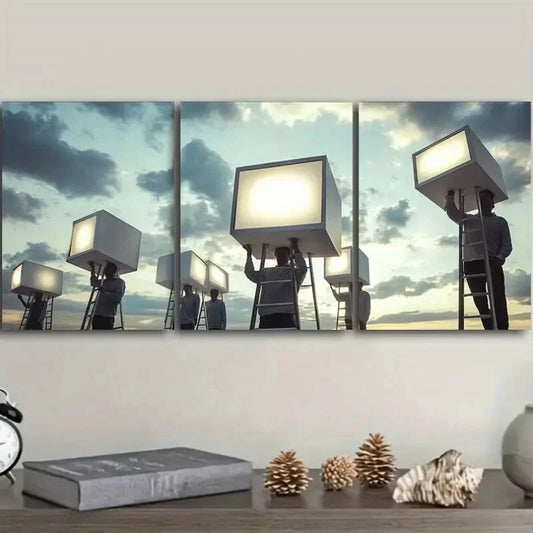 3pcs Film Set Design with Lifting Lights Metal Print Ready to Hang Art