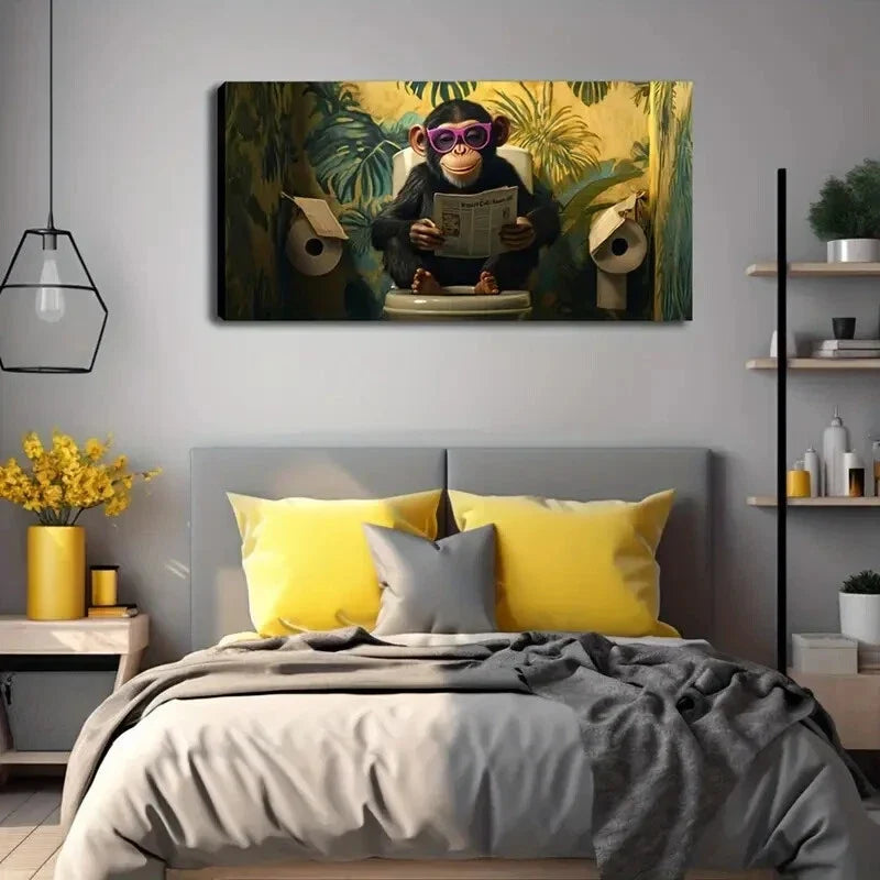 Gorilla with Pink Glasses Décor Wall Art Canvas Office Home Room Framed 120x60cm