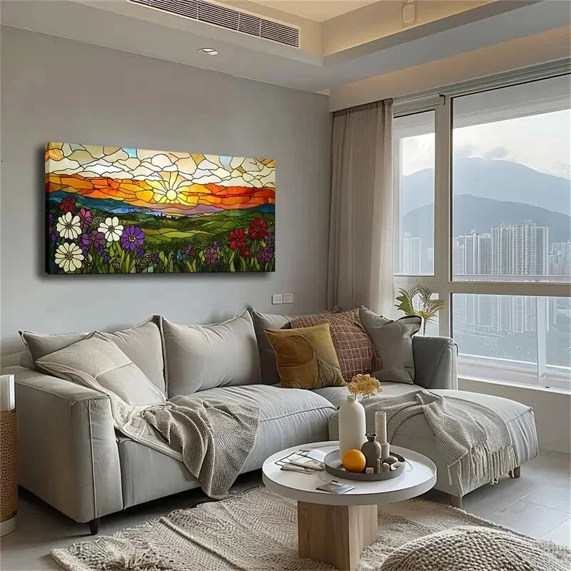Sun Shining And Green Fields Wall Art Canvas Office Home Room Framed 120x60cm