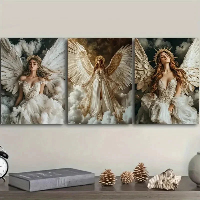 3pcs Holy, noble angel Wall Art Set Canvas Framed 40x60cm - High Quality Print 100% Australian Made Wall Canvas Ready to Hang