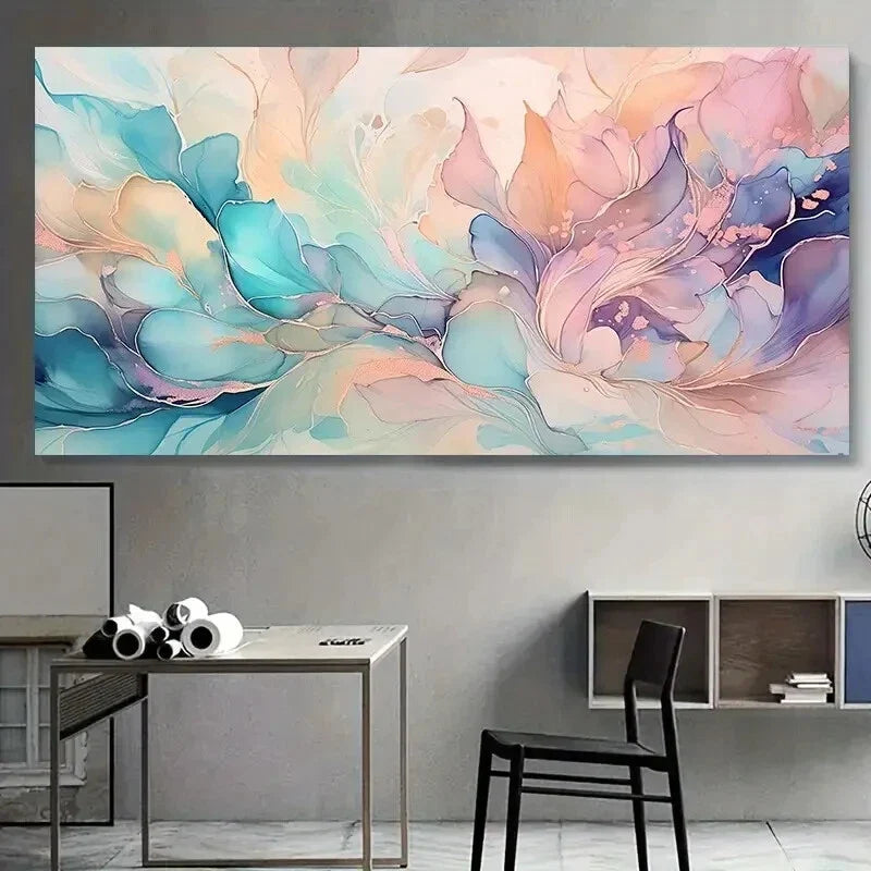 Pink Silk Gold Abstract wall canvas office home room framed 120x60cm