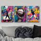 3pcs Baseball Graffiti Boy Colorful Perfect Wall Art Set Canvas Framed 40x60cm - High Quality Print 100% Australian Made Wall Canvas Ready to Hang