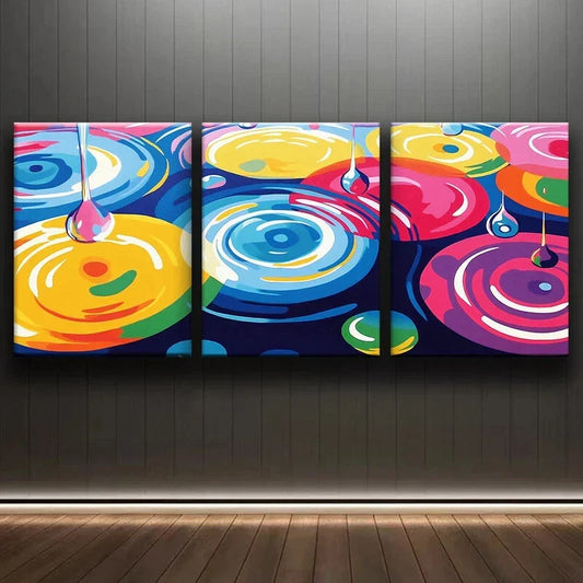3pcs Colourful Painting Liquid Yellow Blue Pink Metal Print Ready to Hang Art