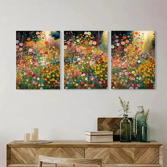 3pcs Klimt Flower Garden Painting Metal Print Ready to Hang Art