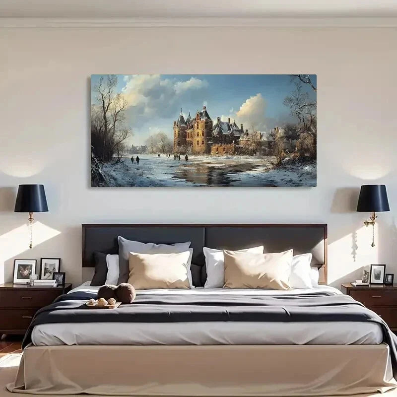 Soft Sunshine & Silent River Wall Art Canvas Office Home Room Framed 80x45cm