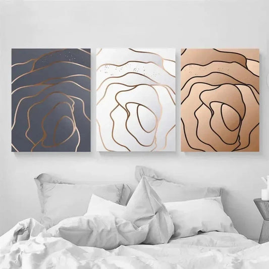 3pcs Abstract with Rose & Swirl Designs Metal Print Ready to Hang Art