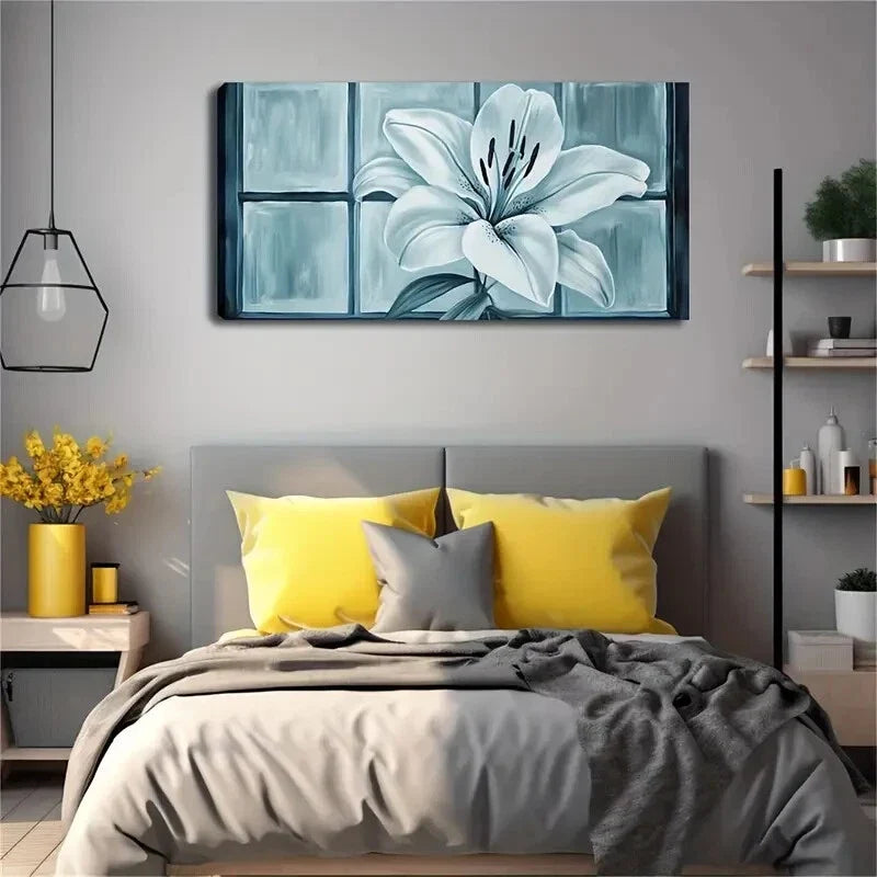 Realistic Slender White Lilies Wall Art Canvas Office Home Room Framed 120x60cm