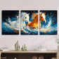 3pcs Animal Theme Horse Foal White and Brown Metal Print Ready to Hang Art