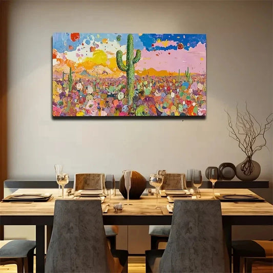 Giant Cactus On The Desert Wall Art Canvas Office Home Room Framed 120x60cm